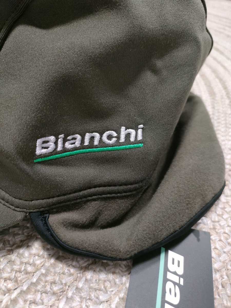 新品 未使用 Bianchi ビアンキ ウインターサイクルキャップ 耳あて付 帽子 カーキ フリーサイズ 56-59cm サイクリング ロードバイク ウェアの画像2