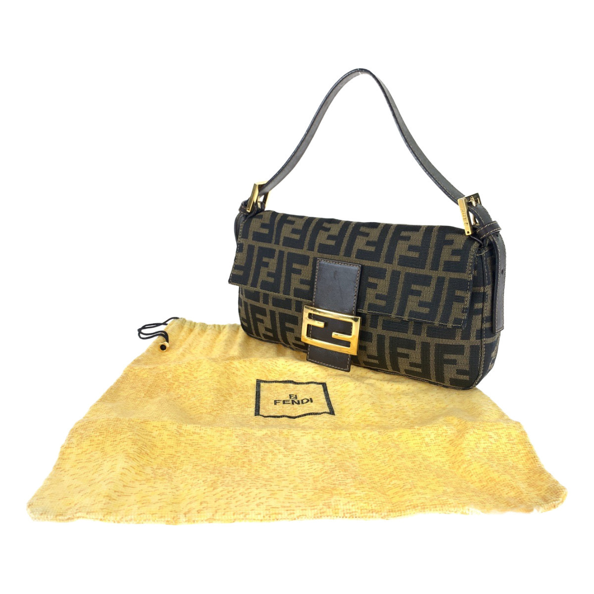 美品 FENDI フェンディ ズッカ柄 マンマバケット ブラウン ゴールド