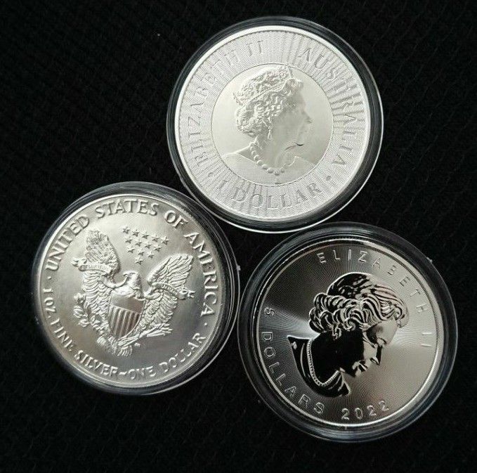 1オンス銀貨 3枚 イーグル銀貨 カンガルー銀貨 メイプルリーフ銀貨 
