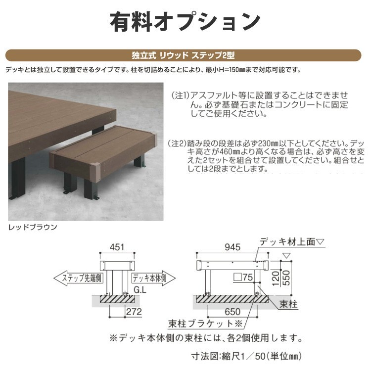 ウッドデッキ DIY YKK リウッドデッキ Sタイプ 1間 6尺 1851×1820mm 1.0間 人工木 キット セット 樹脂_画像5