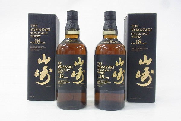 S042-Q1-00000 SUNTORY サントリー 山崎 18年 旧 シングルモルト ウイスキー 700ml 43% 2本セット 現状品⑧@_画像1