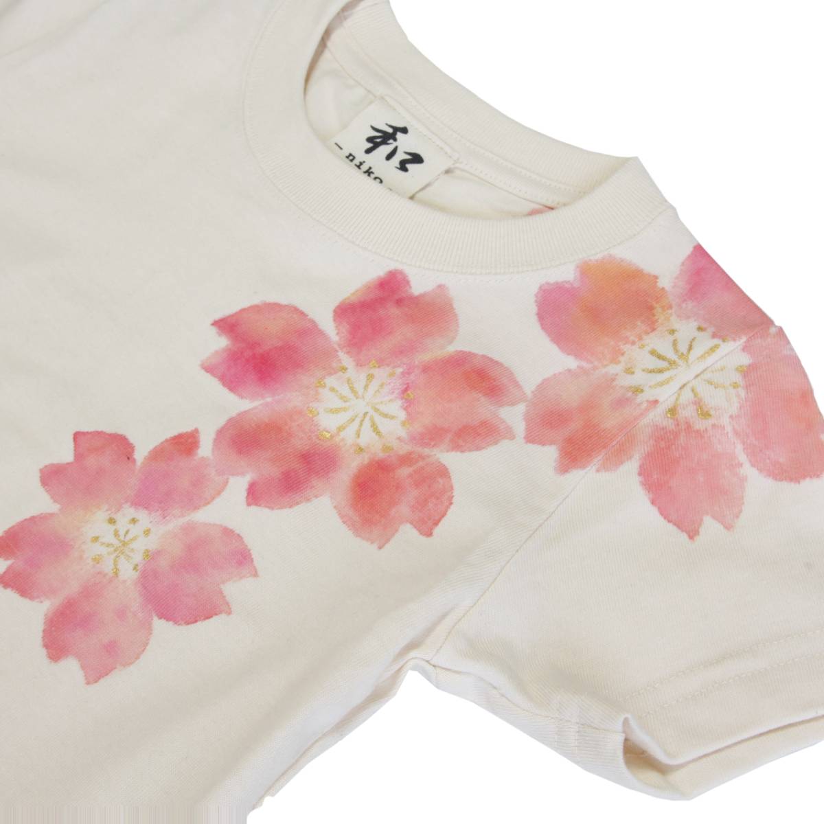 子供服 キッズTシャツ 90サイズ ナチュラル 舞桜柄 Tシャツ ハンドメイド 手描きTシャツ 和柄 春