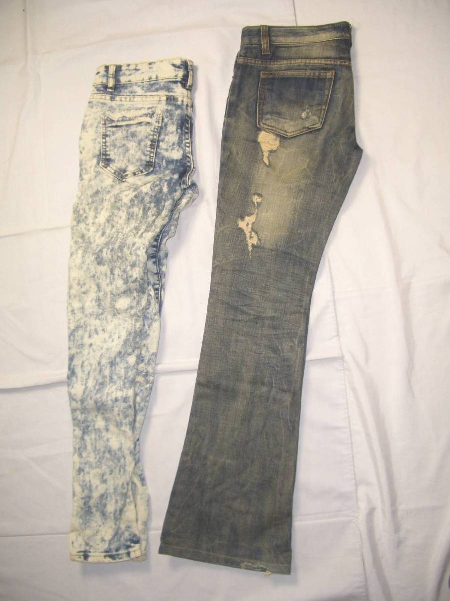 ダメージ加工デニム★ブーツカット&スキニージーンズ2本Mサイズ★中古kb412_画像1