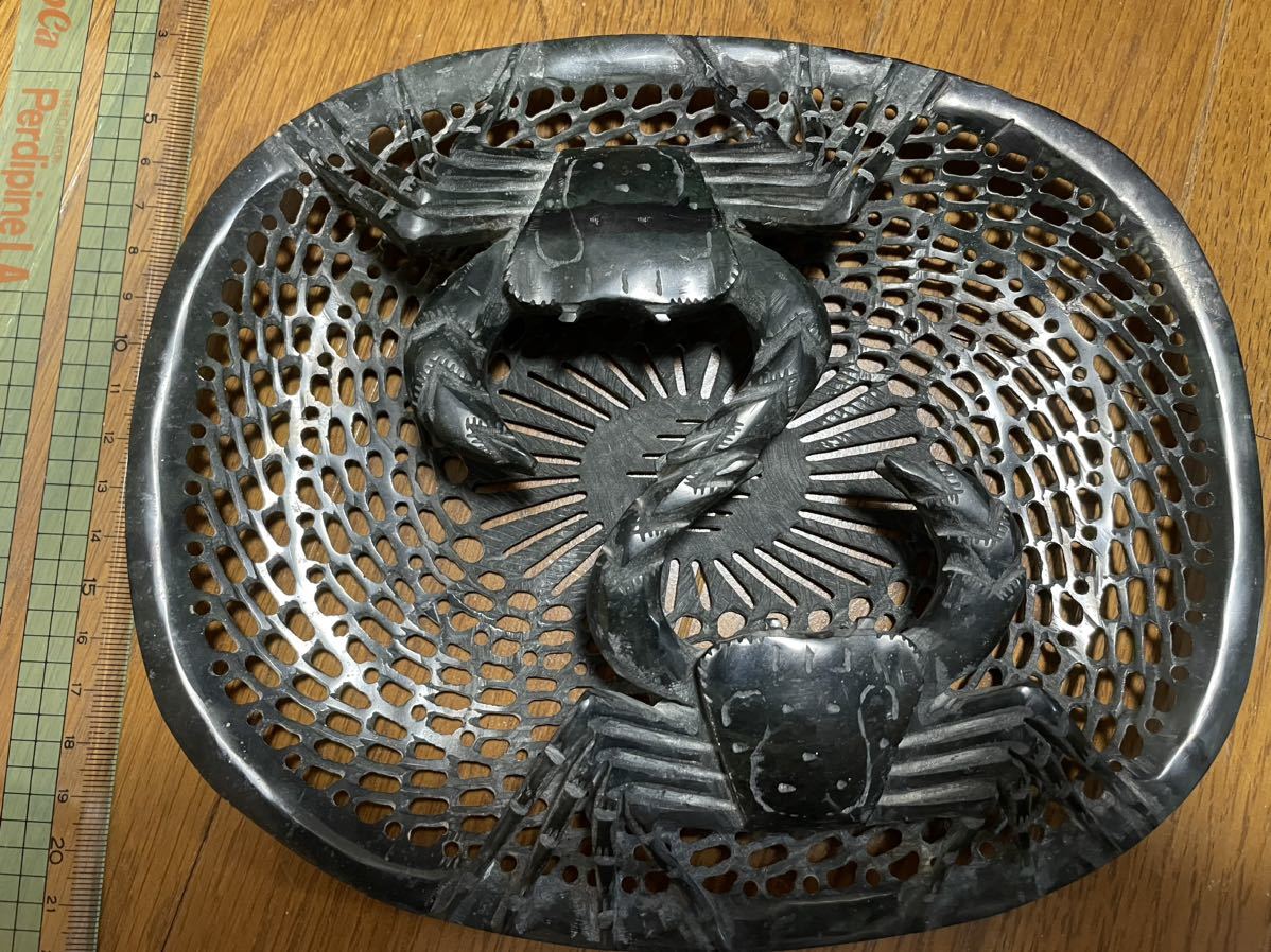 希少 十勝石 黒曜石 蟹 石彫り 作者不明 黒曜石 変り蟹 大きい 民芸品