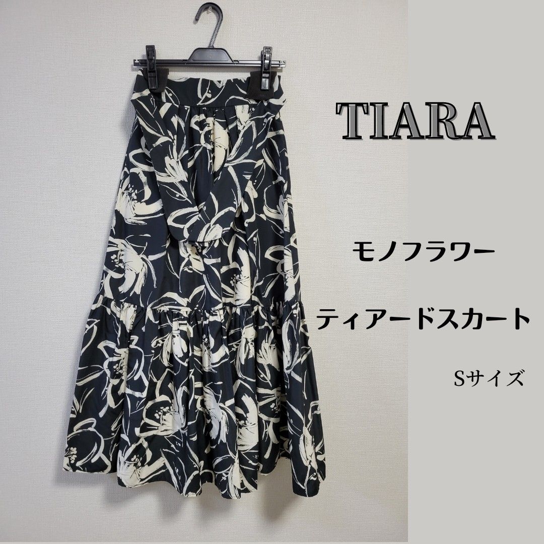 ティアラTIARA モノフラワープリントリボンウエストティアードスカート 花柄