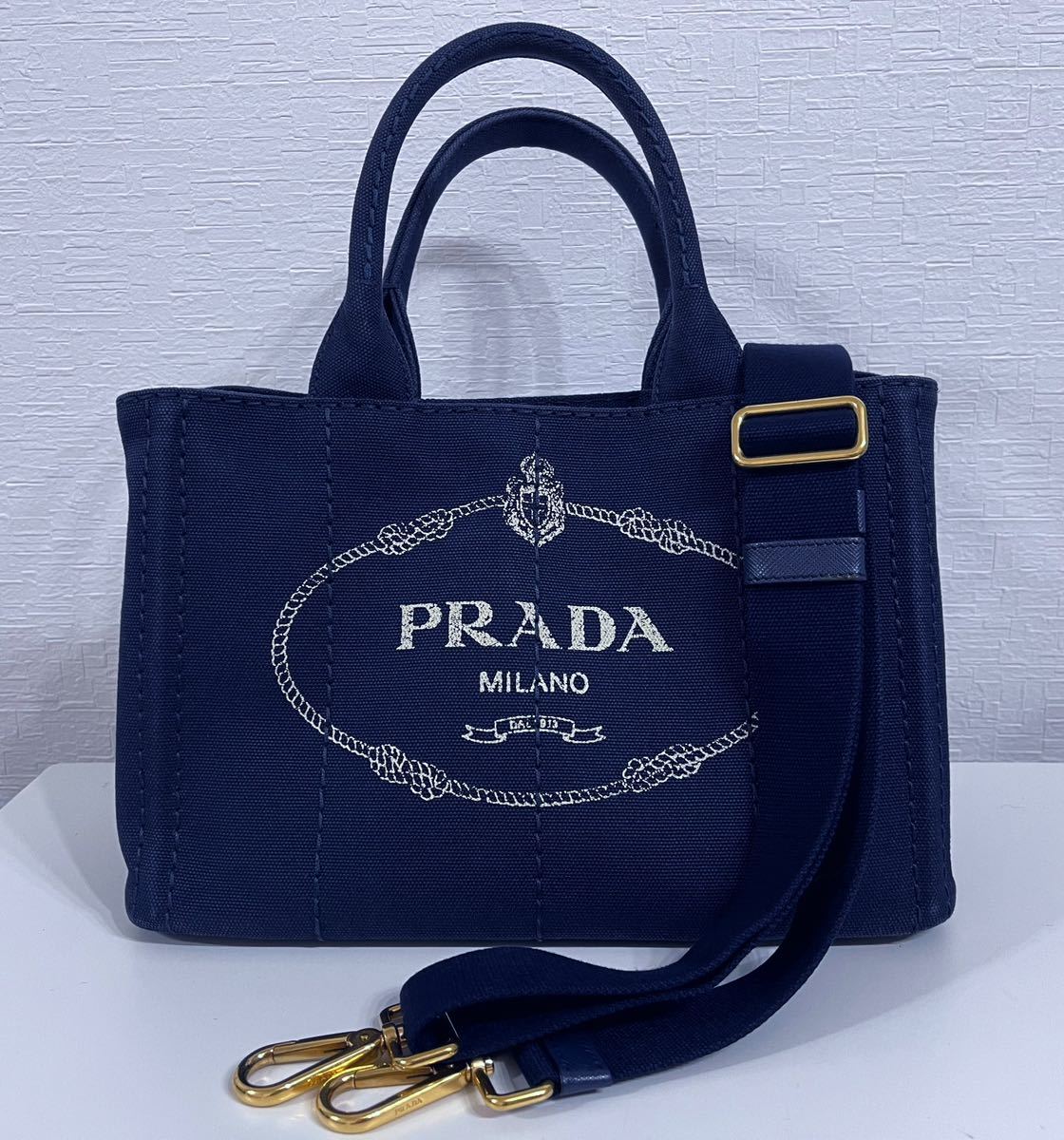 PRADA プラダ カナパ ハンドバッグ ネイビー SS(MINI)|PayPayフリマ