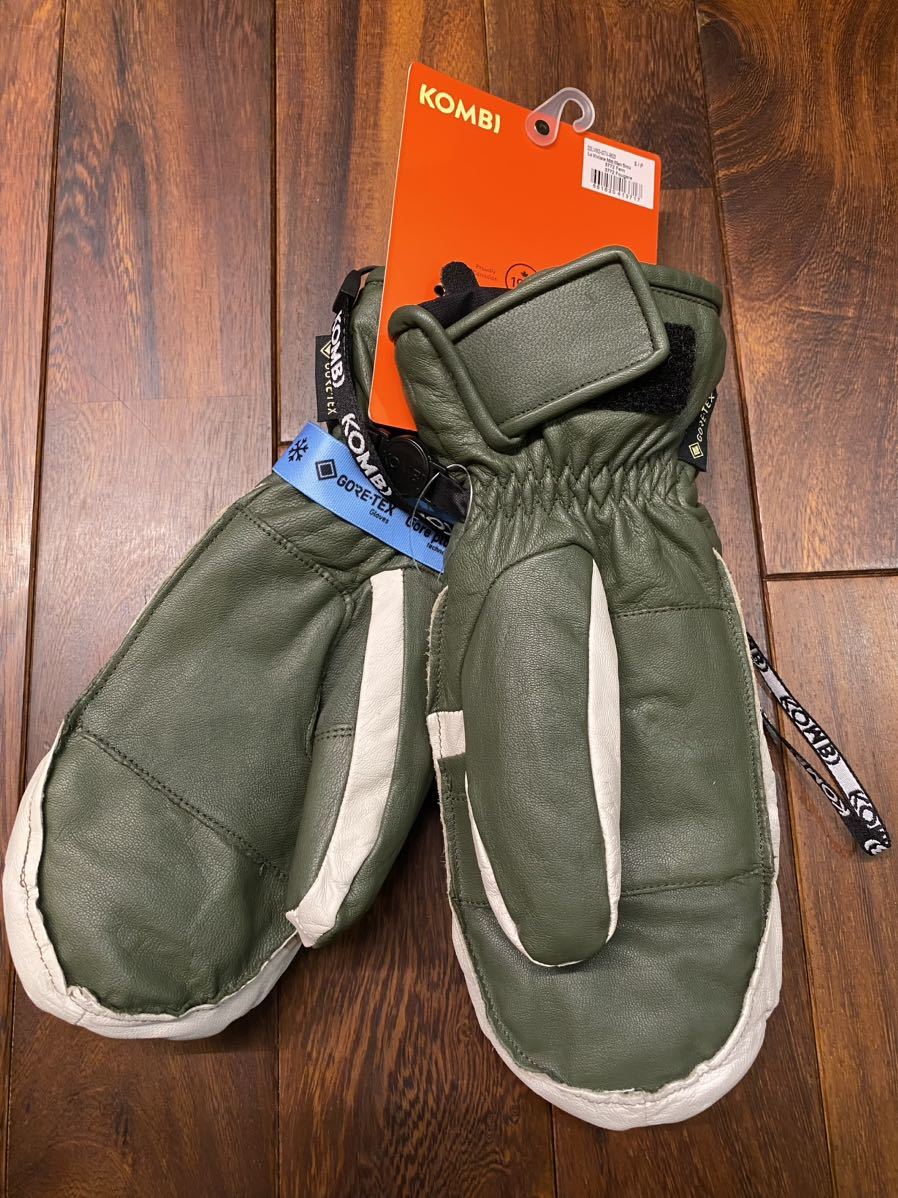 ★ KOMBI コンビ スノーグローブ 本革 やぎ革 グリーン sizeS 新品未使用タグ付 スノーボード 手袋 ゴアテックス GORE-TEX ミトン