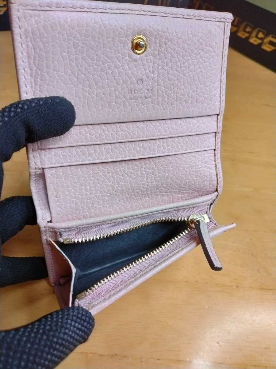 中古 GUCCI グッチ レザーミニ財布 小物入れ カードケース お札入れ 金のGGロゴ ピンク Gucci mini wallet 送料無料_画像5