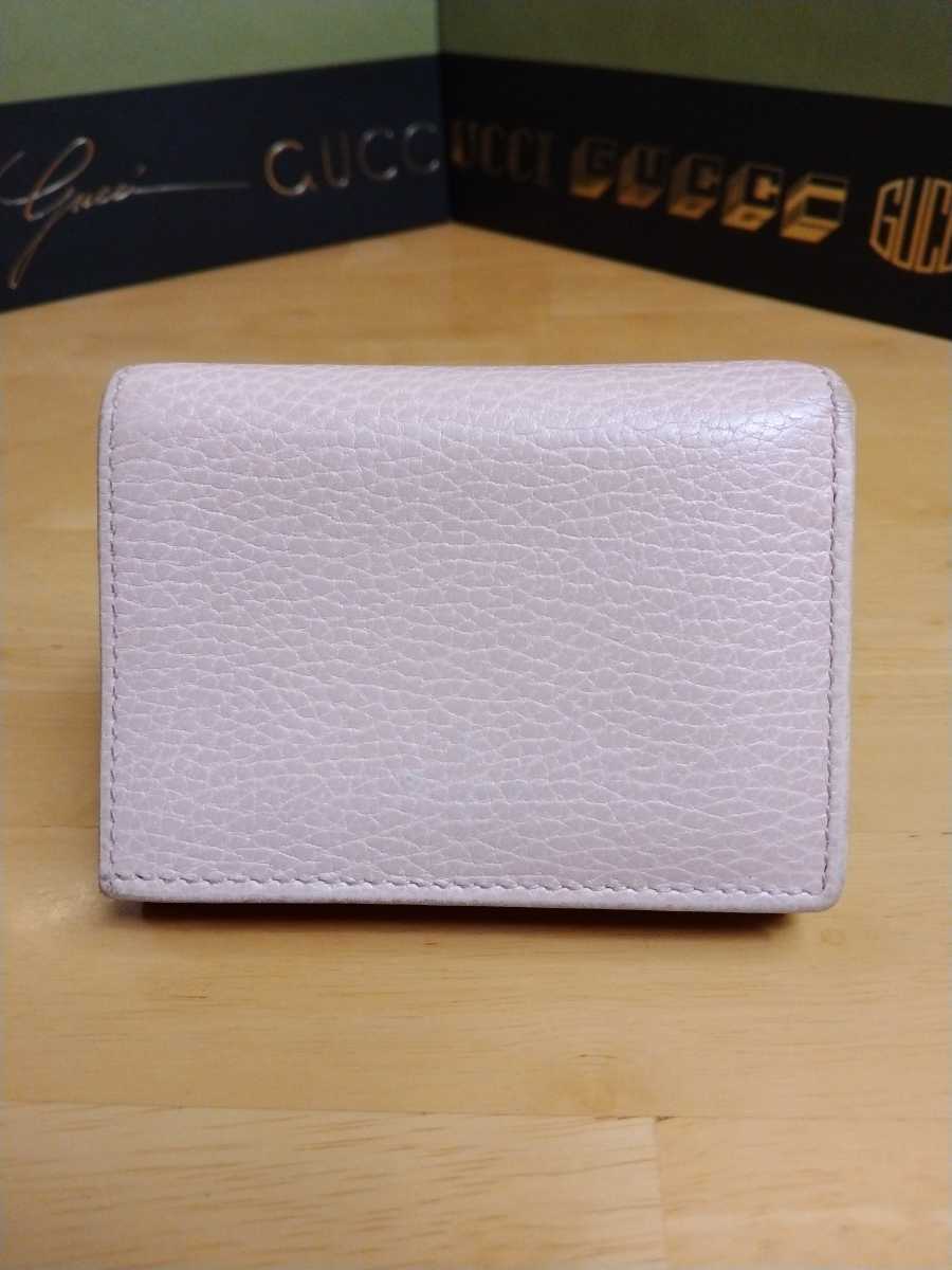 中古 GUCCI グッチ レザーミニ財布 小物入れ カードケース お札入れ 金のGGロゴ ピンク Gucci mini wallet 送料無料_画像2