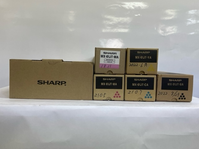 【大阪発】【SHARP】純正未使用トナー ☆MX-61JT 4色(BA×1・CA×1、MA×2・YA×1) 5本セット ☆ 回収BOX（MX-610HB）×1 (5244）_画像1