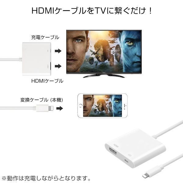 ライトニングポート HDMI 変換ケーブル TV出力 充電 同時 アダプター 簡単接続 カーナビ フルHD 1080P 高画質 1ヶ月保証「LTNING-HDMI.C」_画像4