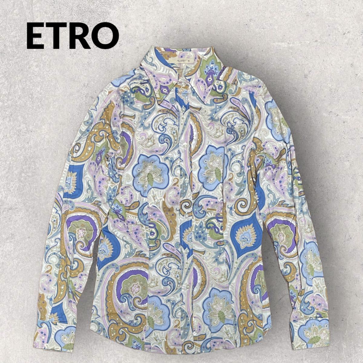 高級 ETRO エトロ イタリア製 ペイズリー柄 シャツ 42 フロントギャザー-
