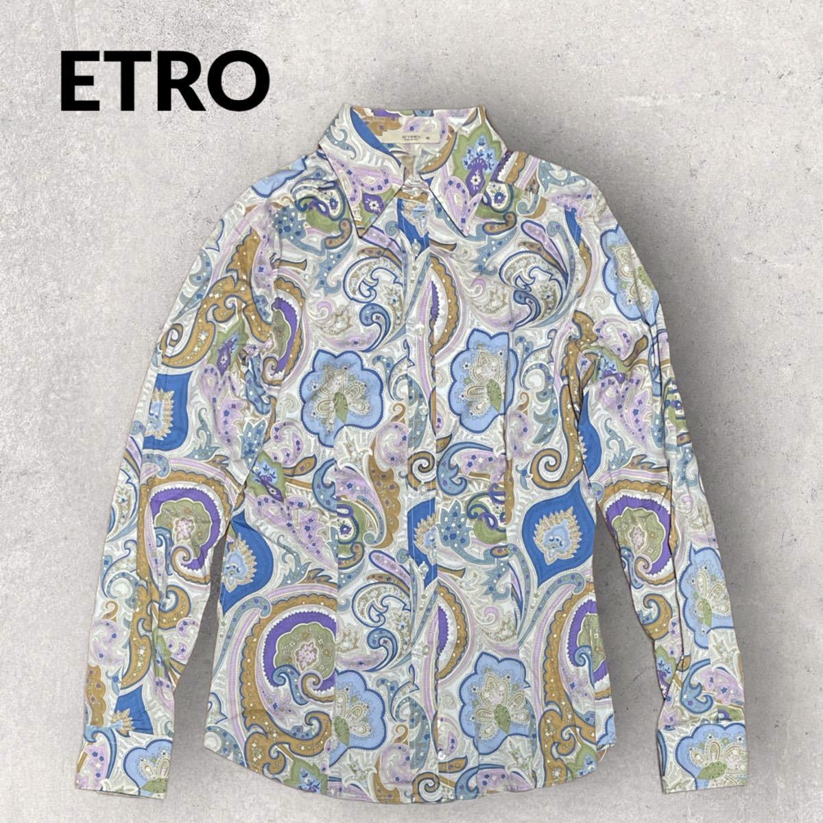 高級 ETRO エトロ イタリア製 ペイズリー柄 シャツ 42 フロント