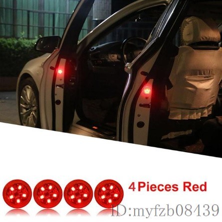 Ka1576:4 piece set automobile door opening and closing LED safety light clashing prevention lamp magnetism sensor strobo blinking light rear impact collision prevention red color car door safety shines 