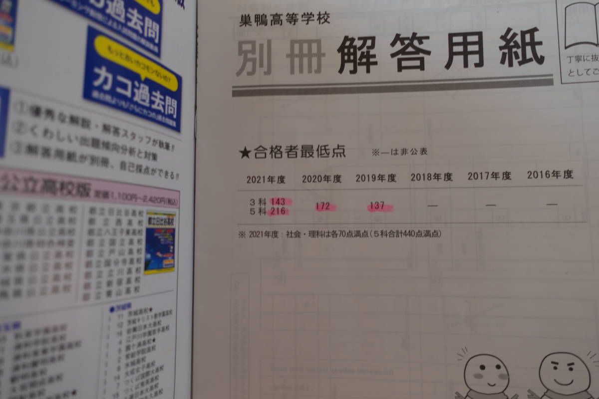 送料無料★2022年度用【巣鴨高等学校6年間スーパー過去問&2021年度入試問題一式5教科分】別冊解答用紙付き。高校受験過去本東京中学生