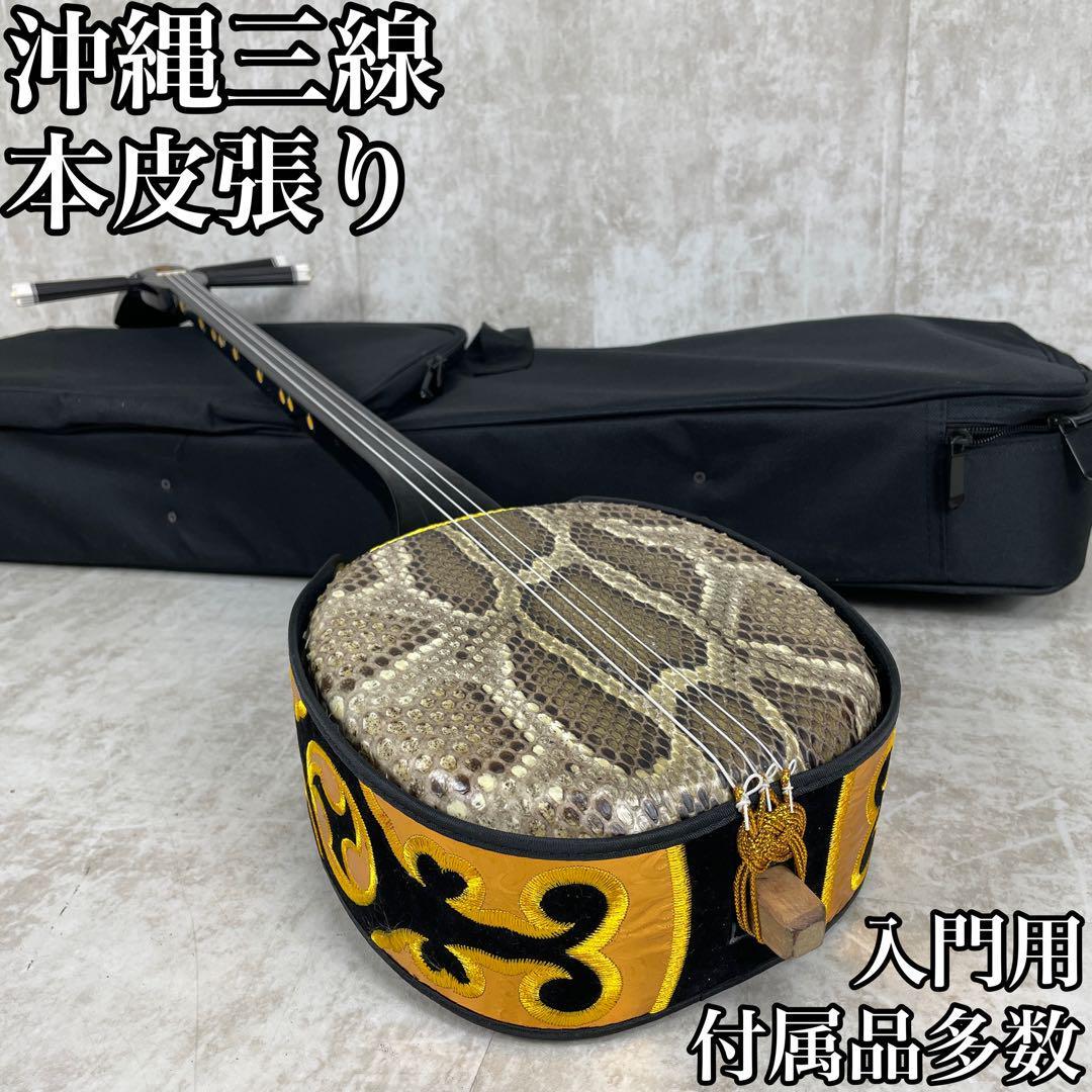 入門用にオススメ】沖縄三線 蛇皮線 伝統的和楽器 蛇皮本張 2WAY