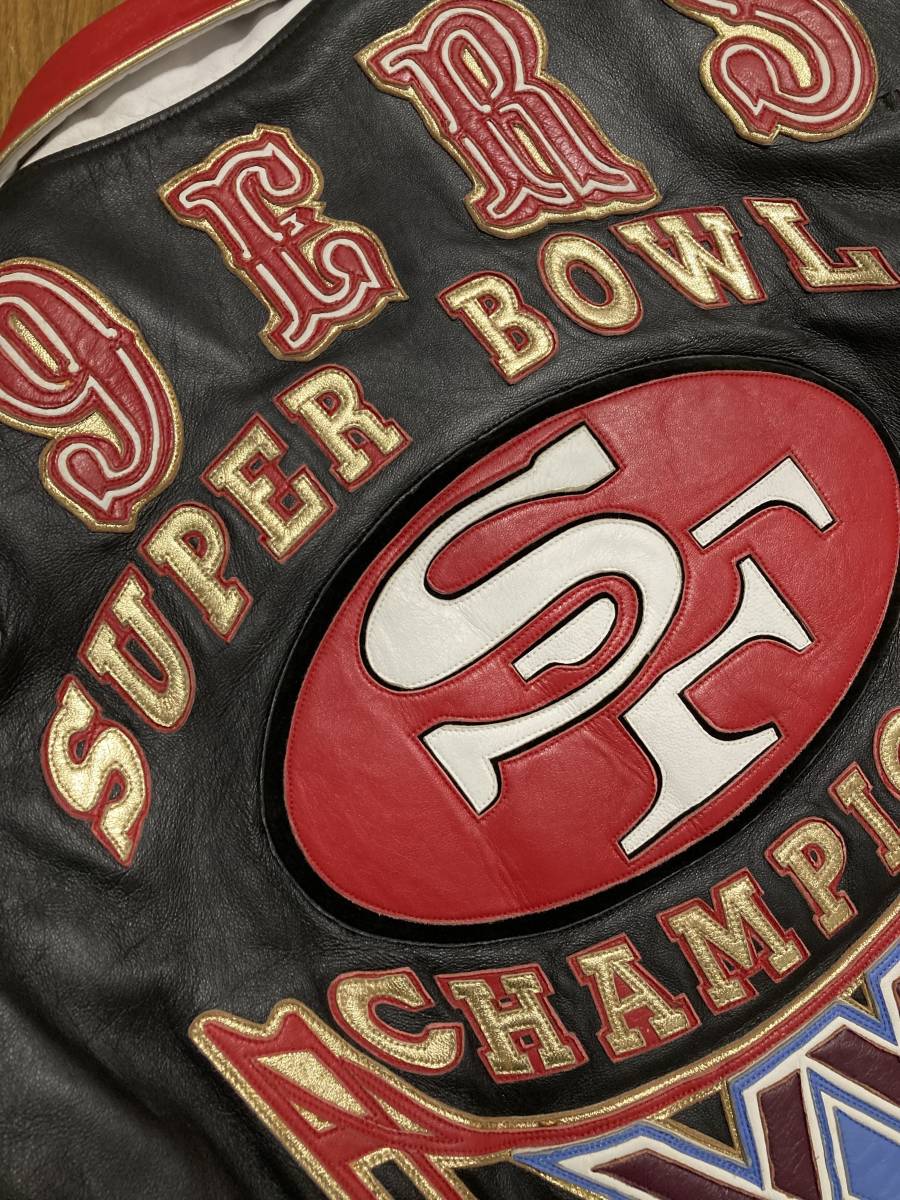 [90s JEFF HAMILTON] NFL 49ERS XXIX CHAMPIONS 1995 победа память все кожа куртка кожаный жакет L натуральная кожа USA производства Джеф Hamilton 