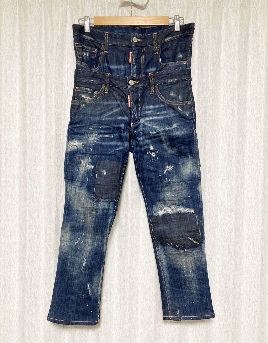 美品☆[DSQUARED2] 20AW TWIN PACK ツインパック ダブルウエスト ストレッチインディゴデニムパンツ 46 S71LB0812 ディースクエアード_画像1