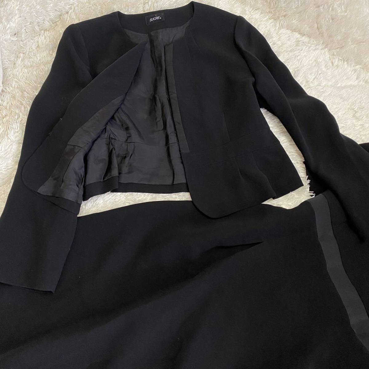 美品17号4L【SUCRE】上質2点セットブラックフォーマル通年裏地キュプラ