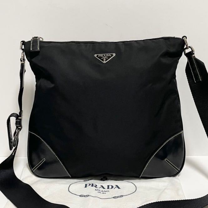 美品】PRADA プラダ ショルダー バッグ テスート ナイロン × レザー