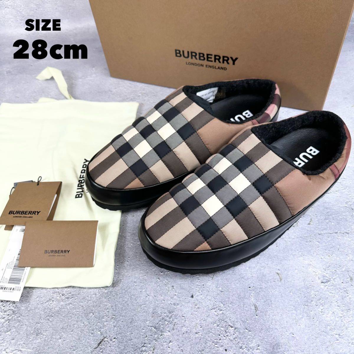 新品 BURBERRY チェックナイロン&ラムスキン スリッパー 42 esnbilbao.org