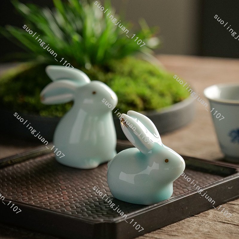 ハンドメイド 2点セット ウサギ置物 茶道具 陶器 焼物 うさぎ ハンドメイド 2点セット ウサギ置物 茶道具 陶器 焼物 うさぎ