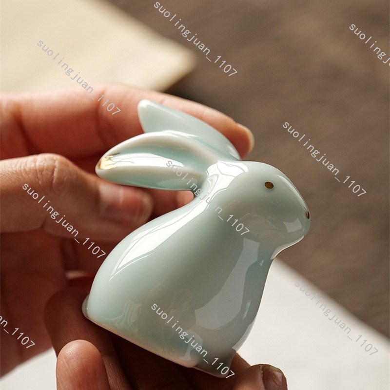 ハンドメイド 2点セット ウサギ置物 茶道具 陶器 焼物 うさぎ