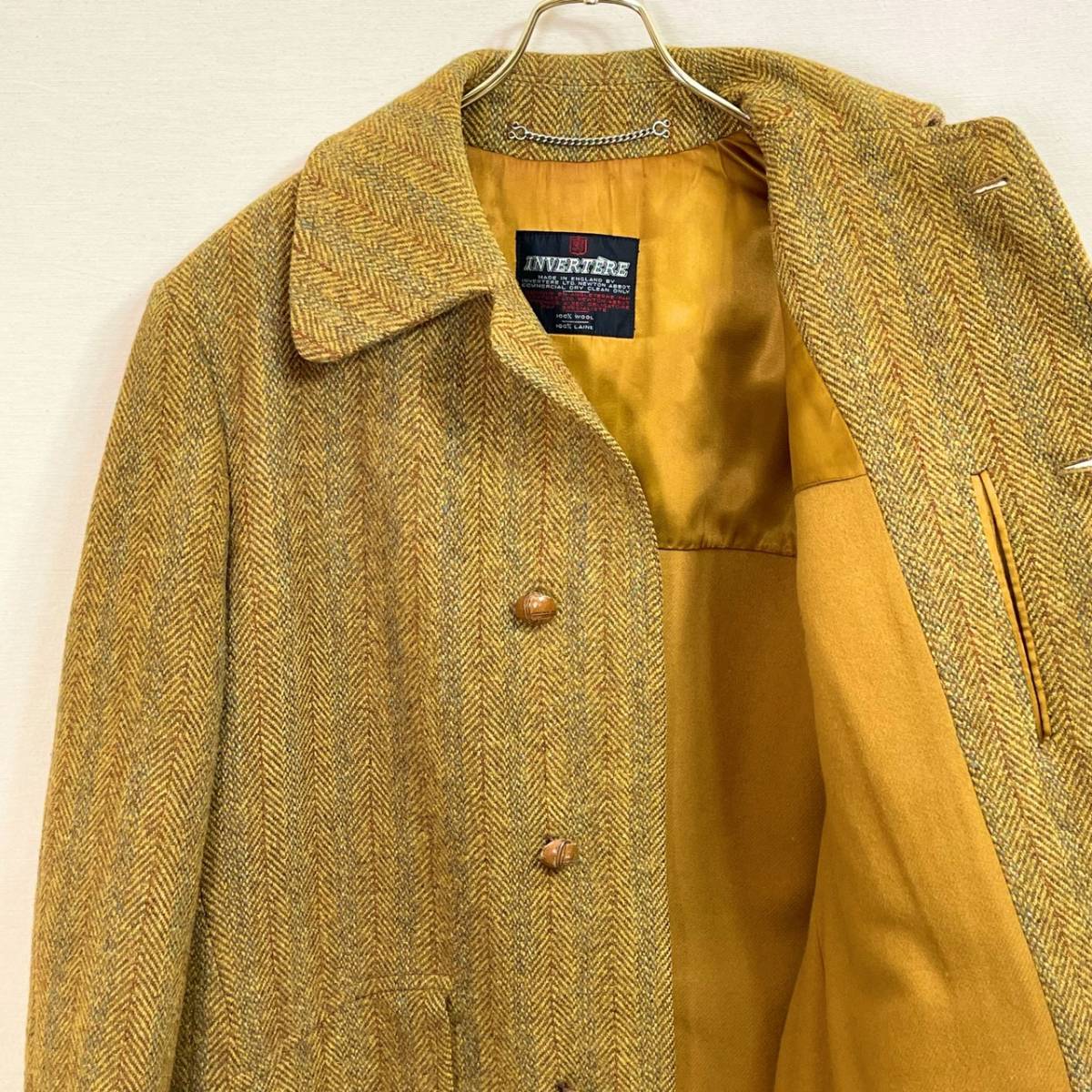 希少 《 Old INVERTERE / HARRIS TWEED 》80s 90s 美品【 インバーティア ハリスツイード マスタード ビンテージ コート 44 英国製 】_画像1