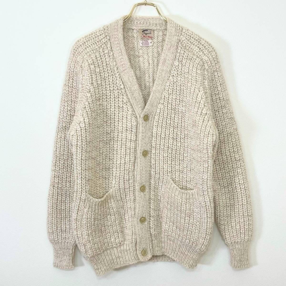  rare { Alan Paine / Old Model }60s 70s beautiful goods [ Britain made Alain pe in low gauge unbleached cloth cardigan knitted 42 Vintage ]