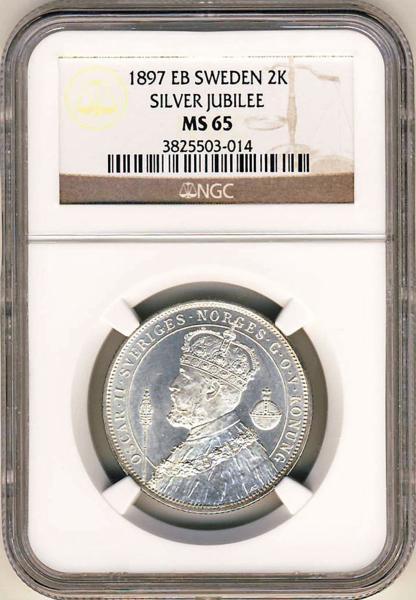 ○スウェーデン 1897年 NGC MS65 オスカル2世 御在位25周年記念 2 ○スウェーデン 1897年 NGC MS65 オスカル2世 御在位25周年記念 2