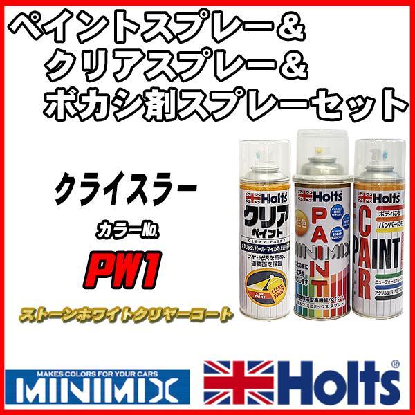 ペイントスプレー クライスラー PW1 ストーンホワイトクリヤーコート Holts MINIMIX クリアスプレー ボカシ剤スプレーセット_画像1