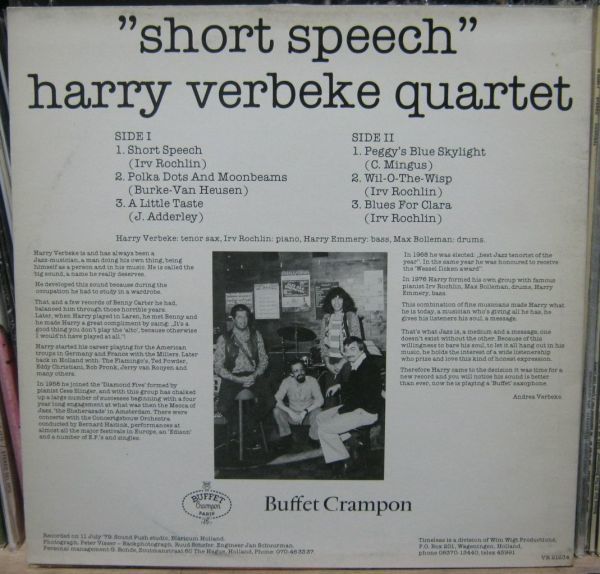 蘭盤TimelessオリジナルStereo Harry Verbeke Quartet /Short Speech_画像2