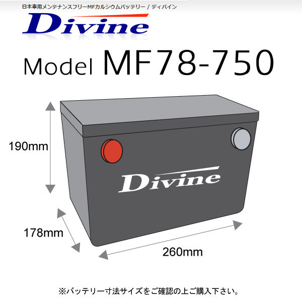 MF78-750 Divineバッテリー 78-6MF 78-7MF 78-6YR 互換 BUIC ビュイック ロードマスター リーガル パークアベニュー センチュリー_画像2