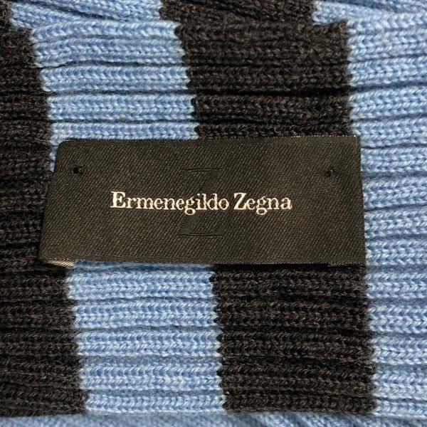 エルメネジルド ゼニア Ermenegildo Zegna - ウール ライトブルー×黒 美品 マフラー_画像3