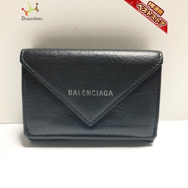 上等な BALENCIAGA◇3つ折り財布/レザー/BLK/391446/ペーパーミニ