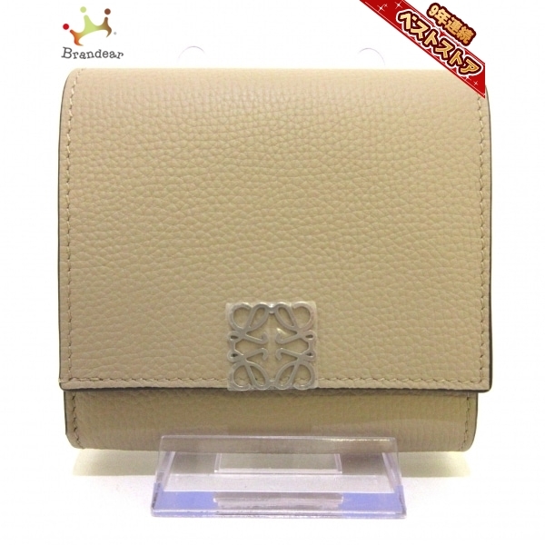 ロエベ LOEWE 2つ折り財布 C821L57X01 アナグラム コンパクト フラップウォレット ペブルグレインカーフ サンド 美品 財布