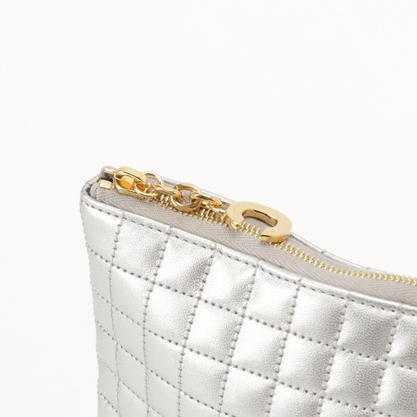 セリーヌ CELINE クラッチバッグ Cチャーム レザー シルバー