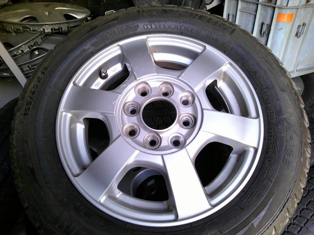 まにあ館　スタッドレスアルミセット4本　ミシュラン155/65Ｒ13　13Ｘ4Ｊ　ＰＣＤ100/114.3　4穴　ＯＦＦ42_画像1