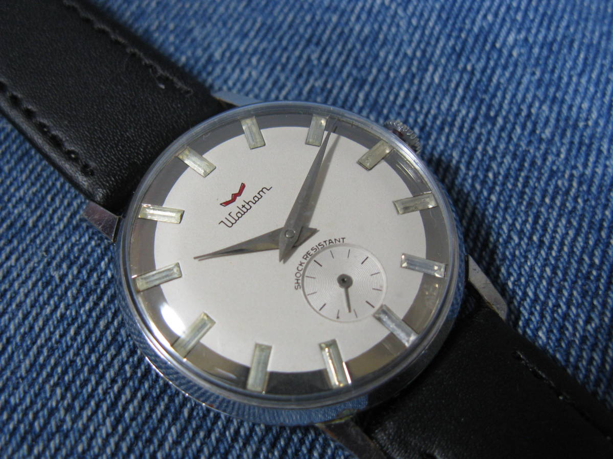 1960年代 WALTHAM ウォルサム ツートンダイヤル 34ｍｍ フランス製アンティーク手巻き腕時計 稼働美品 ！注油済み_魅惑の玉虫色インデックス