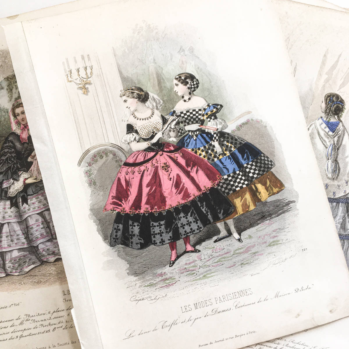 1880年フランスアンティーク ファッションプレート 人気の子供達 銅版画-