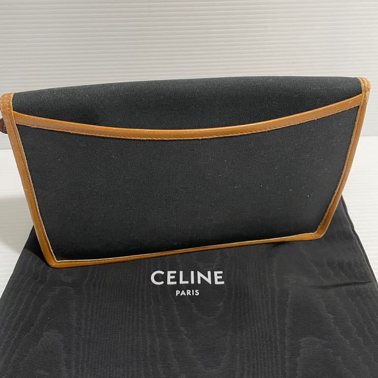 113■ 希少セリーヌ CELINE セカンドバッグクランチバッグ 黒 茶 付属品付き 多収納_画像2