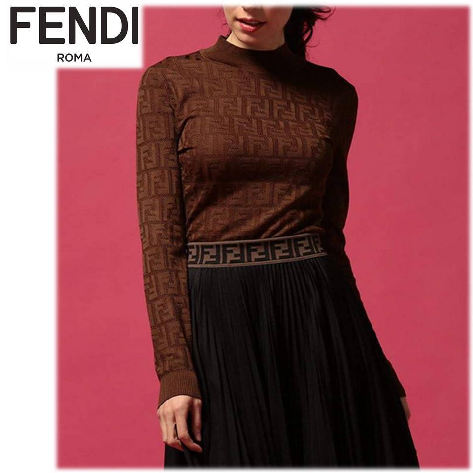 《FENDI フェンディ》新品 定価143,000円 上品 FFロゴ総柄 ハイネックニット セーター 40 A7415