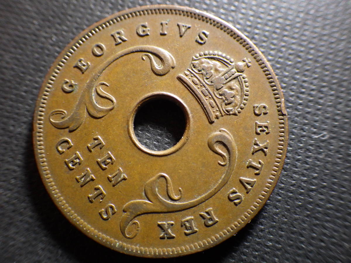 英領東アフリカ１９５１年 １０セント銅貨 直径約30.8ｍｍ重量約9.42ｇ 外国コインの画像4