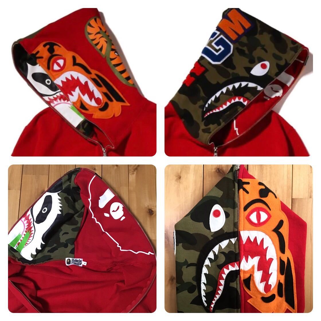 Crazy face tiger shark full zip hoodie Sサイズ 1st camo a bathing ape BAPE タイガー シャーク パーカー エイプ ベイプ 迷彩 w21_画像2