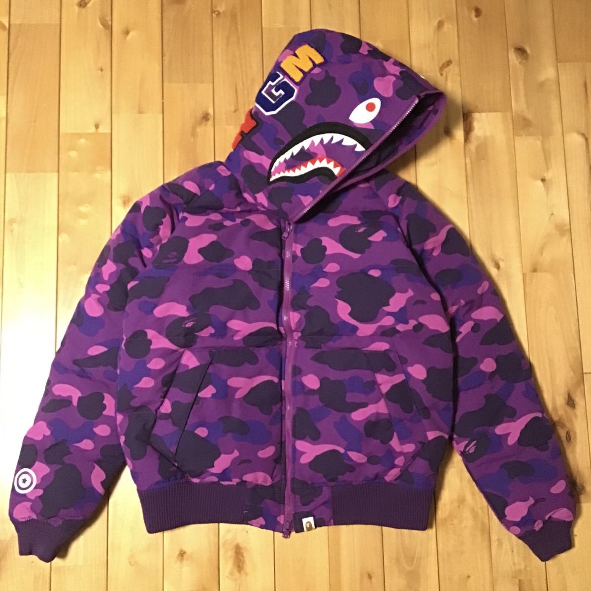 シャーク パーカー ダウンジャケット Lサイズ shark full zip hoodie jacket a bathing ape BAPE エイプ ベイプ Purple camo 迷彩 w2958