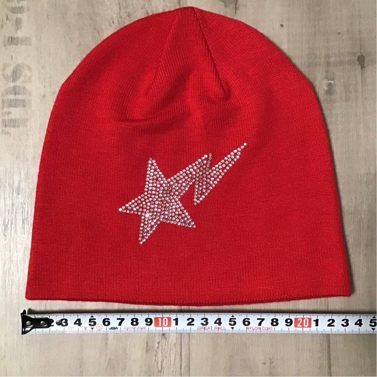 Crystal Stone BAPESTA ニット帽 Red a bathing ape BAPE STA Beanie knit cap エイプ ベイプ アベイシングエイプ swarovski 帽子 w45_画像4