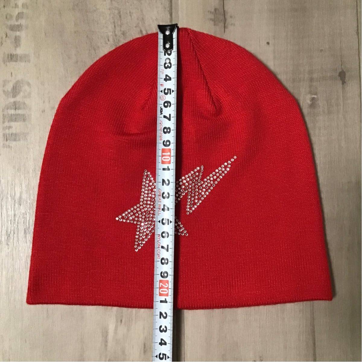 Crystal Stone BAPESTA ニット帽 Red a bathing ape BAPE STA Beanie knit cap エイプ ベイプ アベイシングエイプ swarovski 帽子 w45_画像5