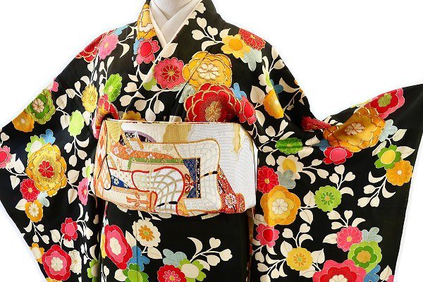 アンティーク 振袖 丸帯 2点セット トールサイズ 身丈169.5cm 裄丈67cm 金駒刺繍 大正ロマン レトロ 結婚式 m-4146