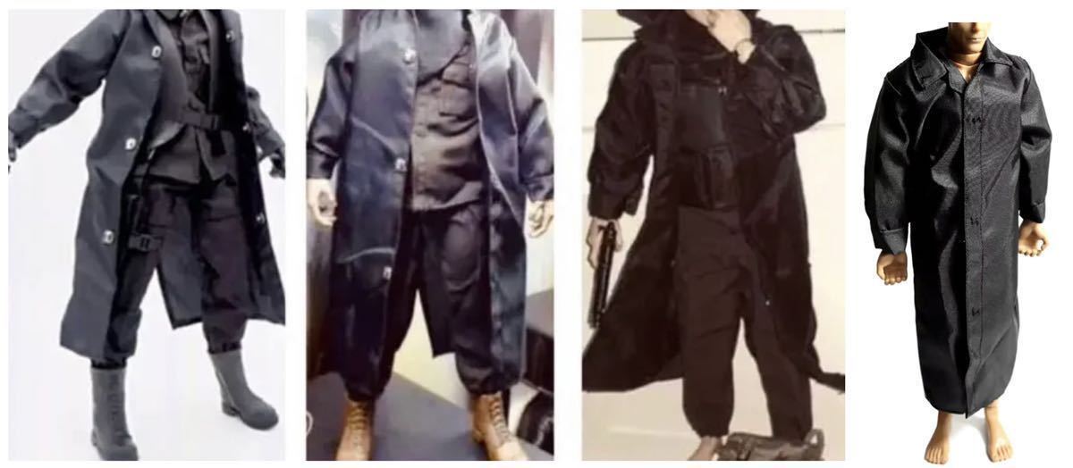  figure clothes * long coat * black *1/6 scale * black clothes * Spy * trench coat * satin material * doll clothes * action figure * ticket 