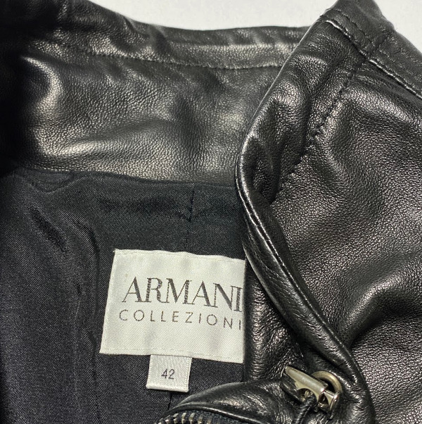 * прекрасный товар [ARMANI COLLEZIONI Armani koretsio-ni] высококлассный линия * кожа × необычность материалы * байкерская куртка * размер 42